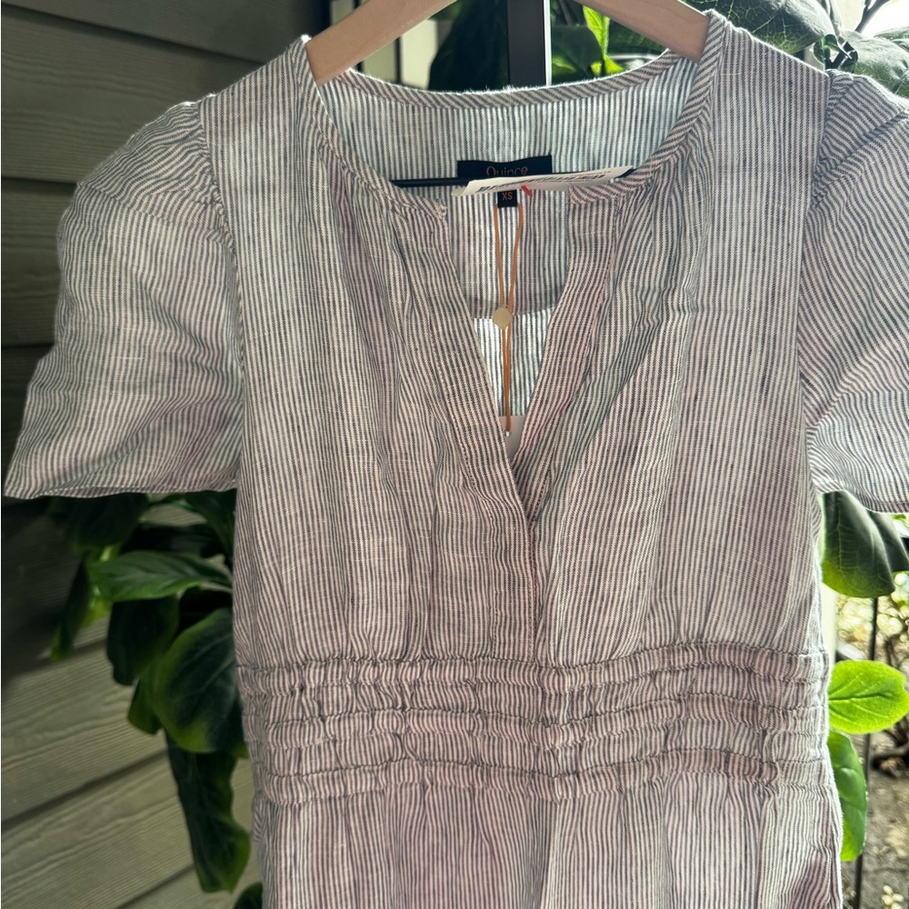 EUC Quince size xs Blue and White Striped Linen Maxi Dress - Picture 4 of 10